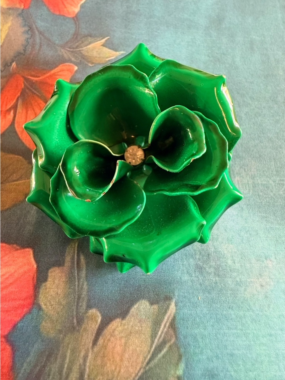 Large Green Decorative Enamel Brooch.